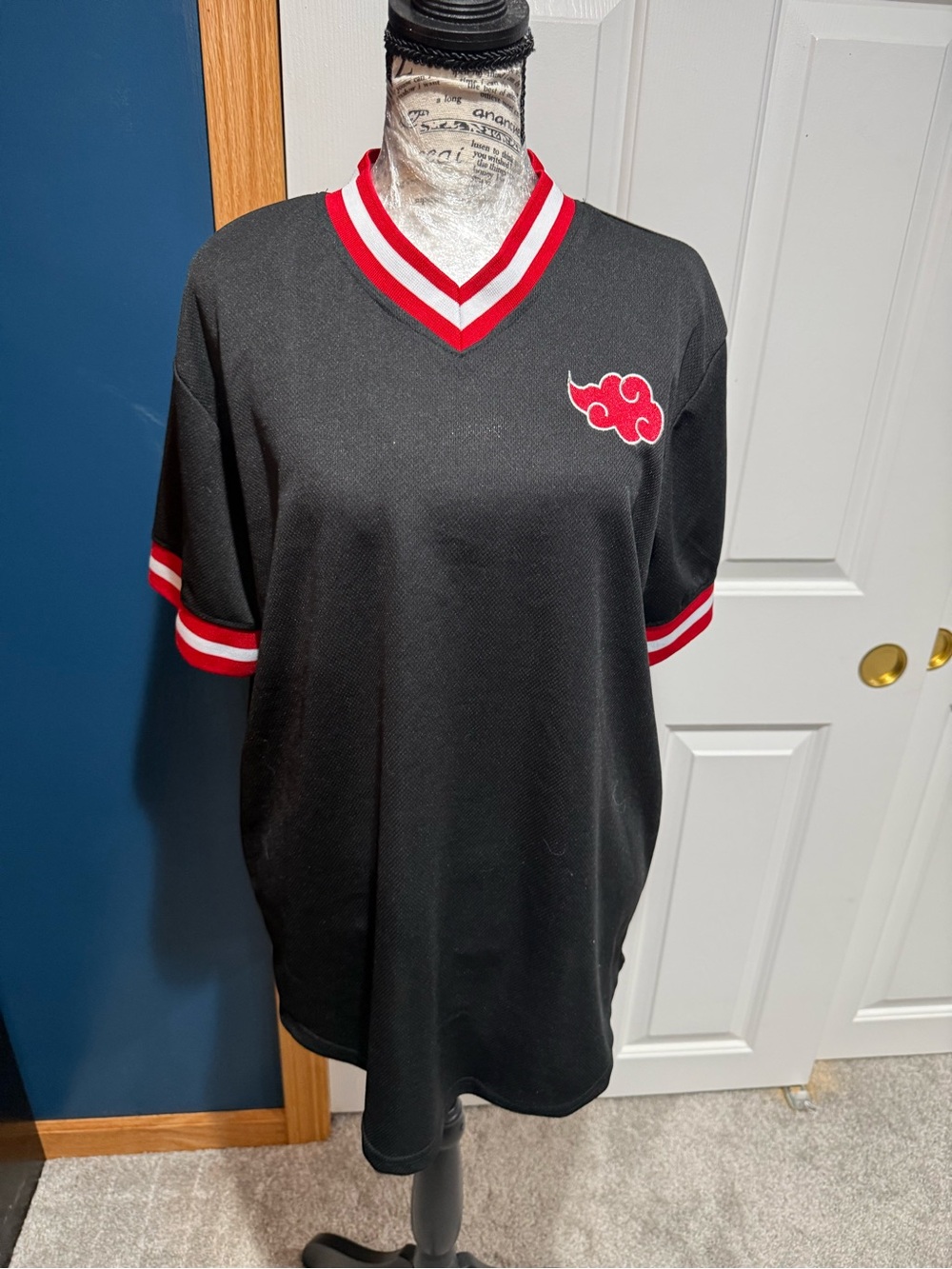 Men’s Black V-Neck Athletic Jersey with Red Trim